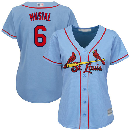 Cardinals #6 Stan Musial Light Blue Alternate Women's Stitched MLB Jersey